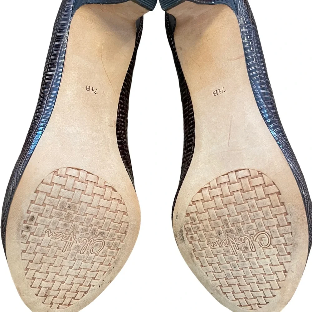 Cole Haan Peep Toe Heel Brown Textured Leather - Picture 7 of 9